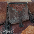 Boot Stitch Suede Leather Purse, Fringe, Adjustable Strap